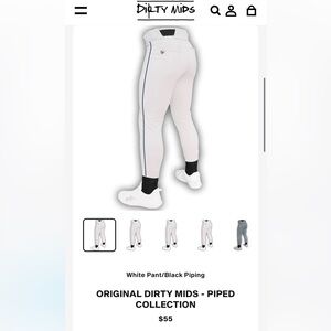 White Dirty Mids Men’s Baseball Pants with Black Piping